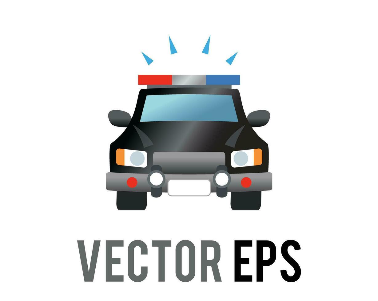 isolated vector black police car icon with an emergency light