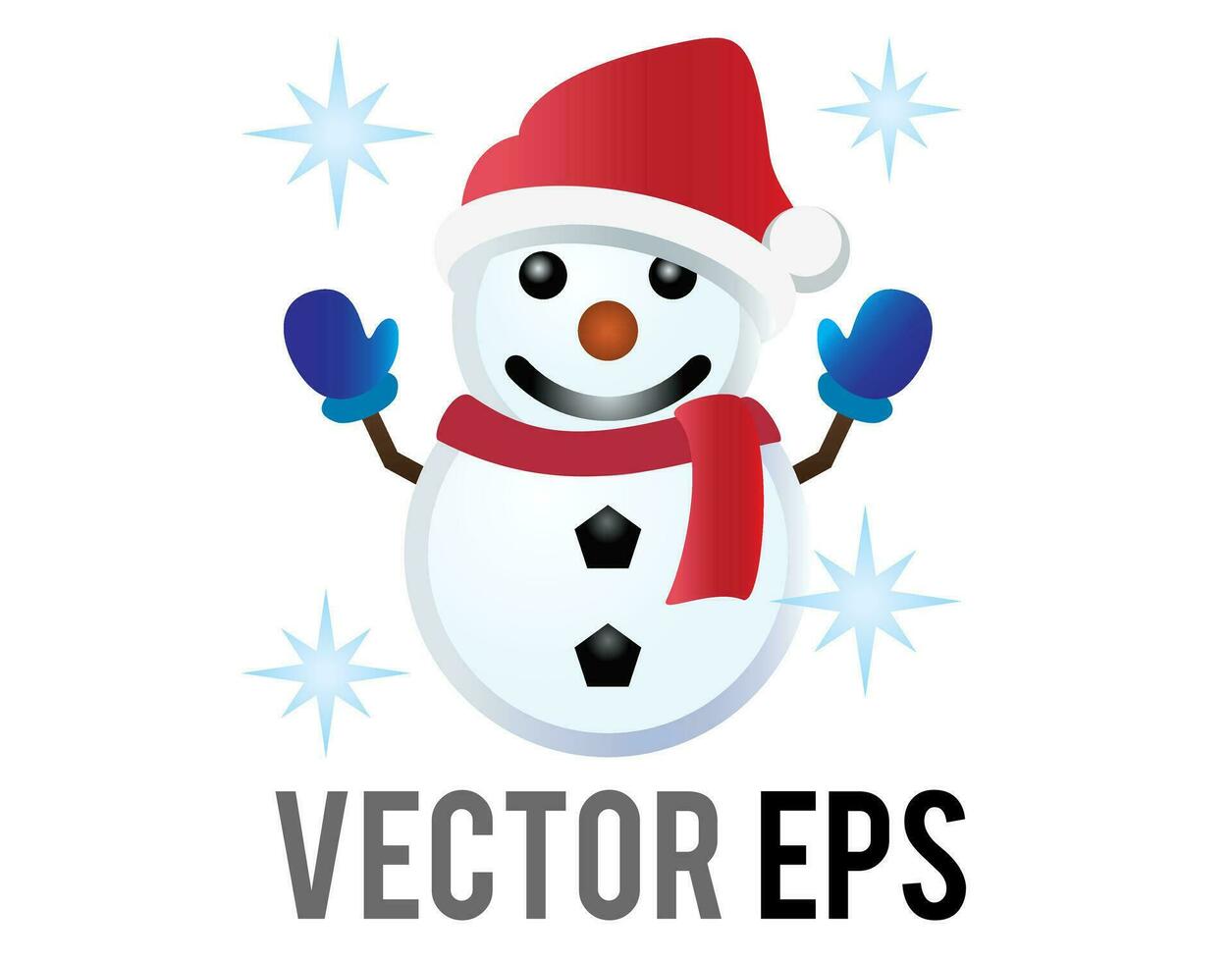 Vector classic snowman made from two large snowballs icon with christmas hat and scraf