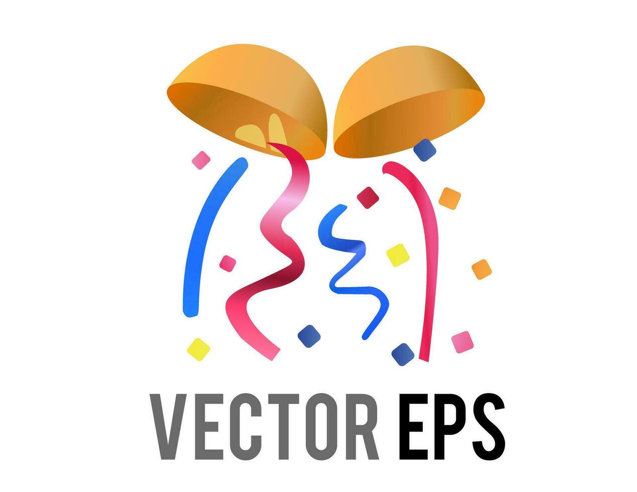 Vector golden confetti ball icon with multicolored confetti and streamers