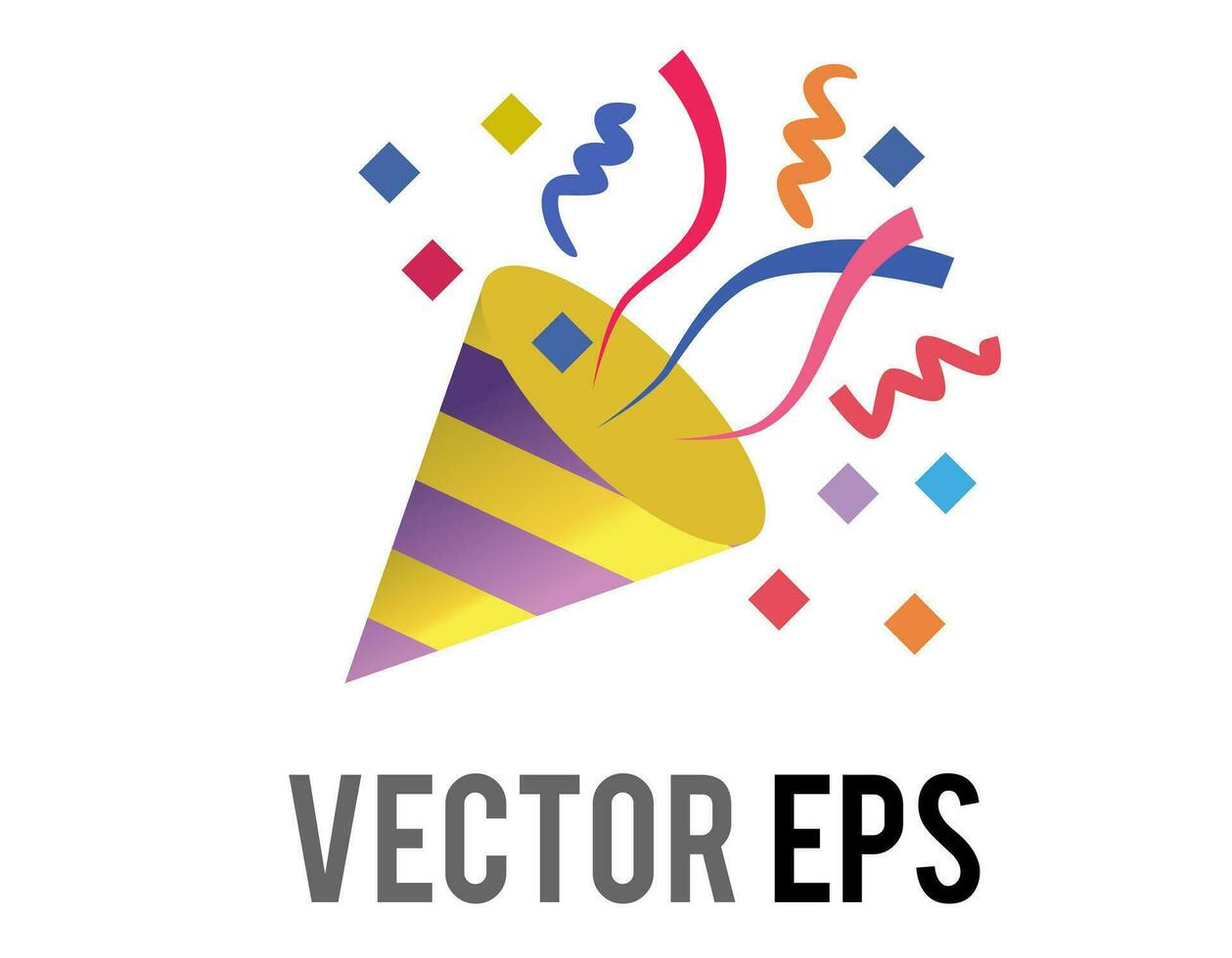 vector gold party popper icon with confetti and streamers for celebration