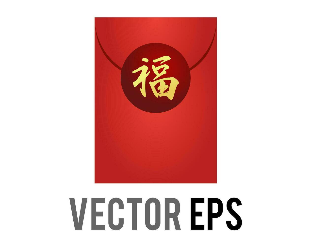 Vector red vertical envelope pocket icon with Chinese word, meaning good fortune, luck, happiness