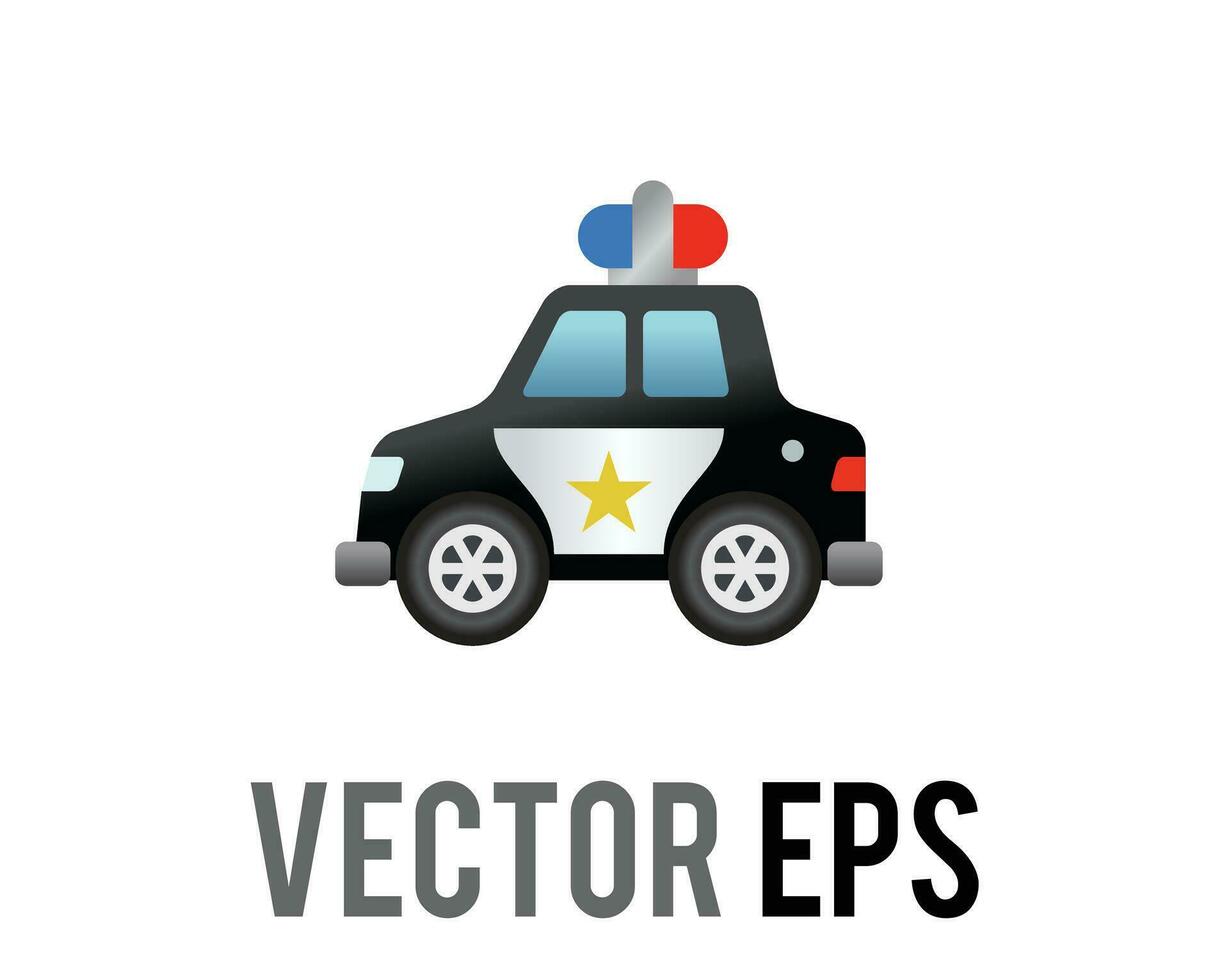 isolated vector black police car icon with an emergency light