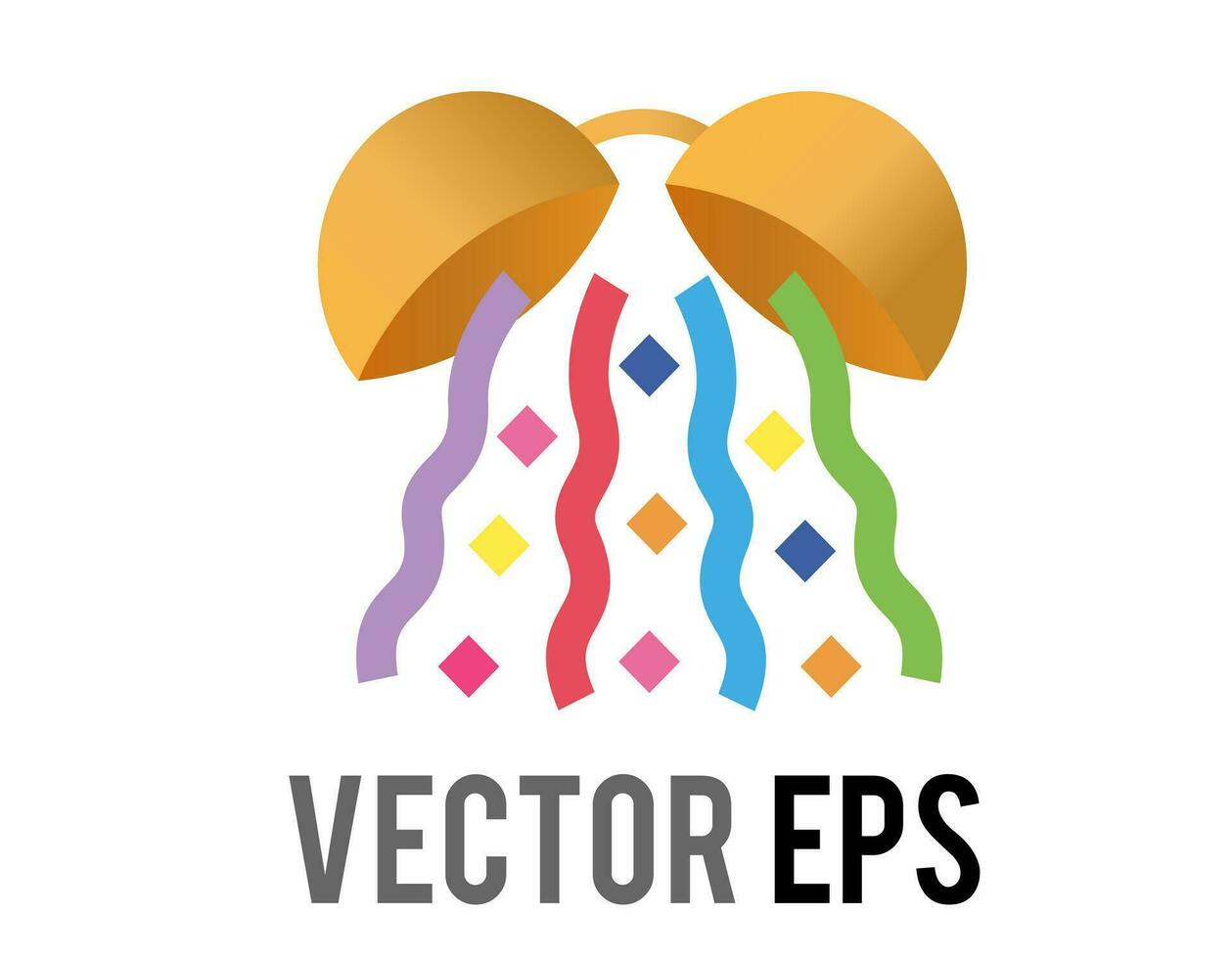 vector golden confetti ball icon with multicolored confetti and streamers