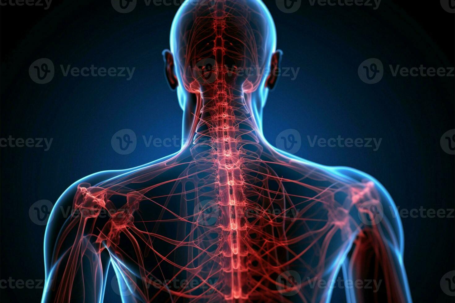 Detailed X ray displays human nervous system anatomy from a back view AI Generated photo