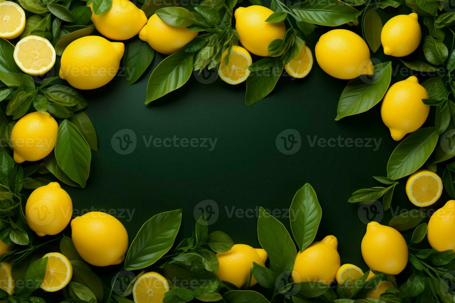 Photo frame composed of lemons, a vibrant, minimalist masterpiece AI Generated