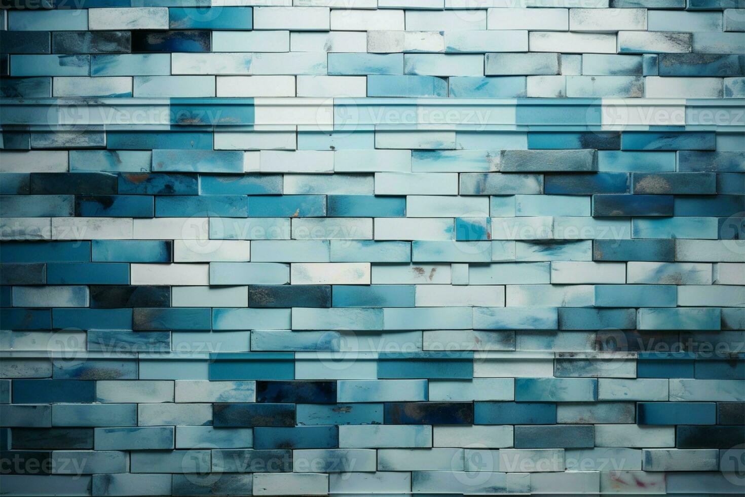 Blue brick wall painted with light teal and navy chalk art AI Generated photo