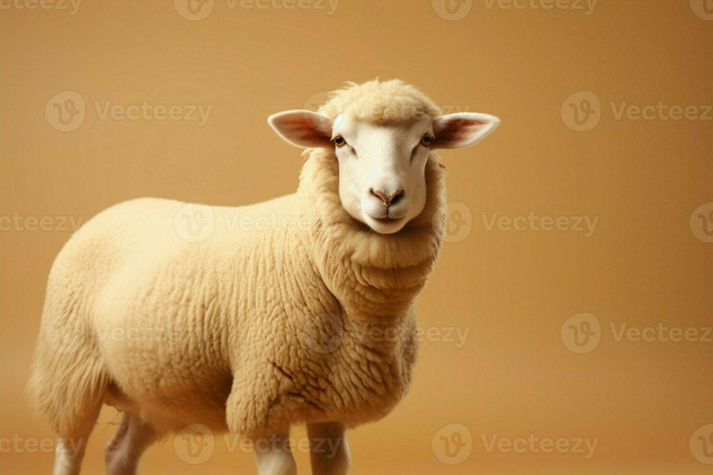 Elegant Dorper sheep on light brown background, space for text AI Generated photo