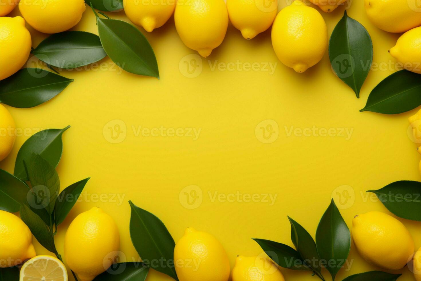 Minimalistic lemon frame, soft yellow matte background, and vibrant zest AI Generated photo