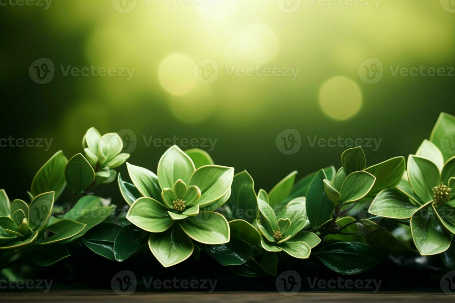 Floral green backdrop, evoking the freshness of spring, text ready AI Generated photo