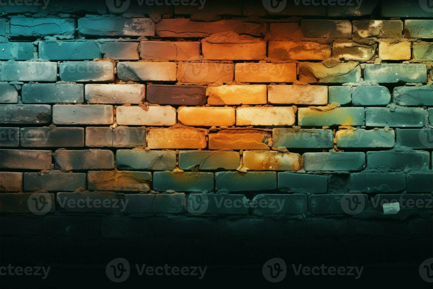 Modern colors enhance a grunge brick wall with textured charm AI Generated photo