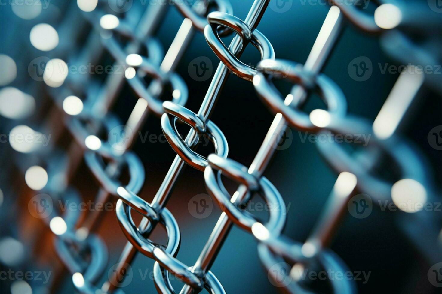 Industrial chain link fence in focus with a background for text AI Generated photo