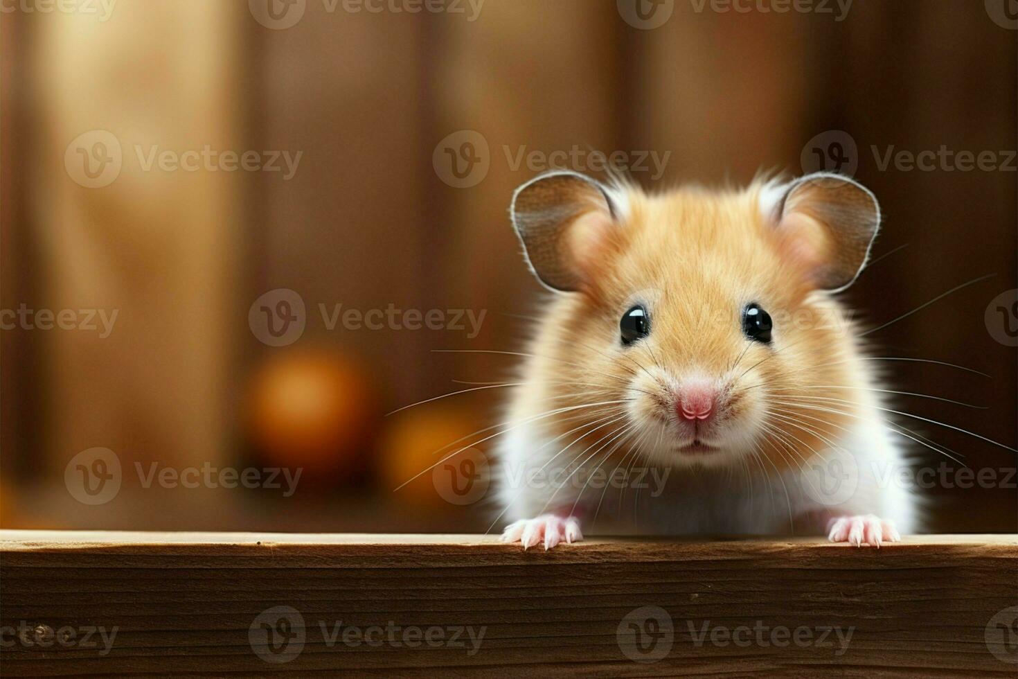Close up of a cute hamster, fluffy cheeks, rustic wooden backdrop AI Generated photo