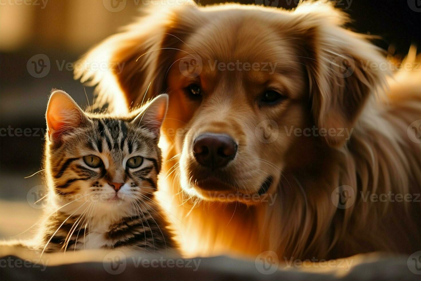 Innocence and playfulness a smiling dog and kitten bond AI Generated photo