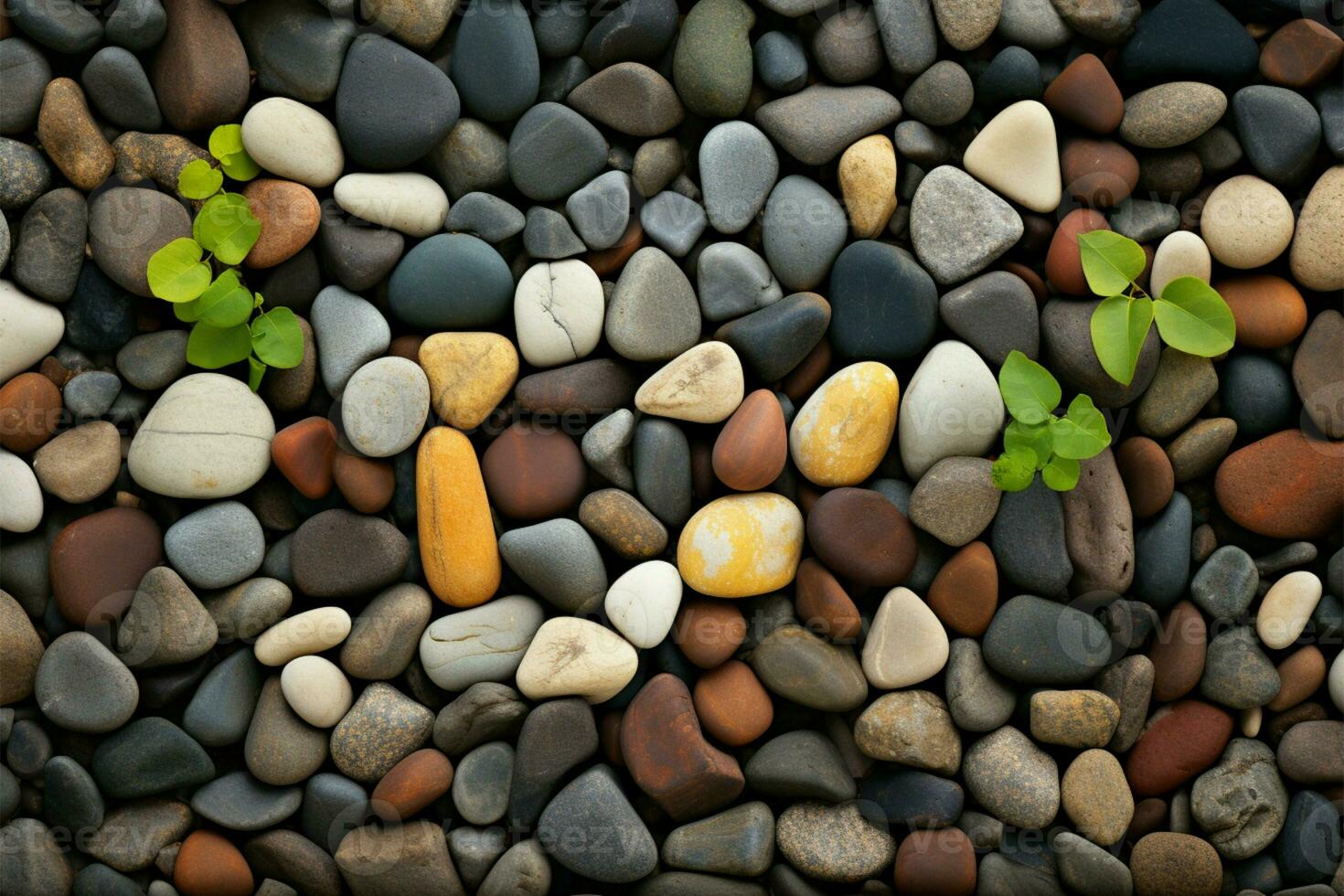 Pebble stones coexist with rough bricks, adding a unique texture AI Generated photo