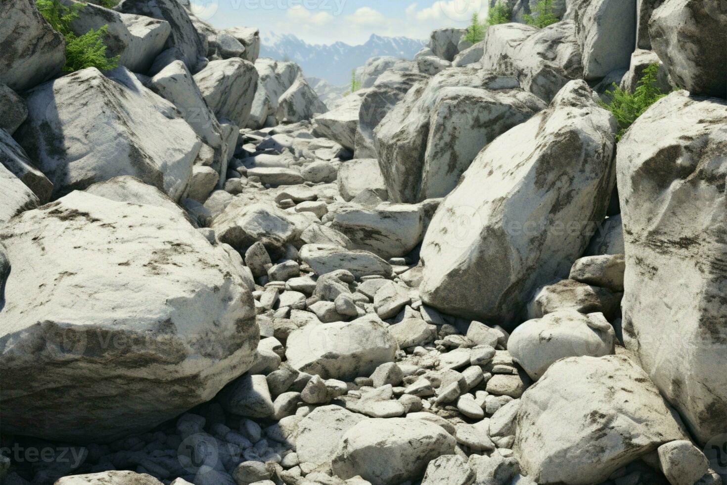 un sereno al aire libre escena caracteristicas gris rocas en su natural habitat ai generado foto