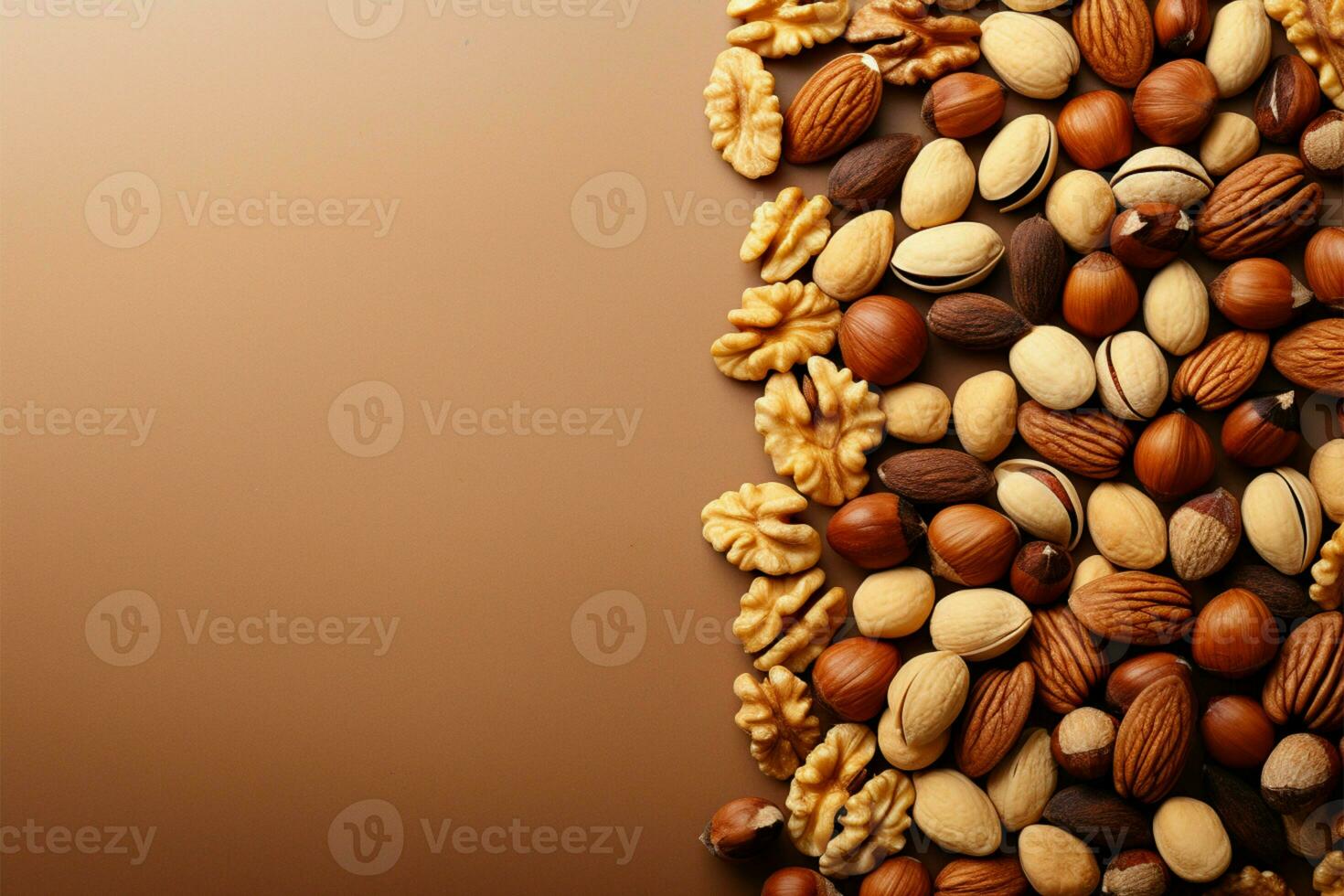 Light brown backdrop with nuts offers ample space for text AI Generated photo