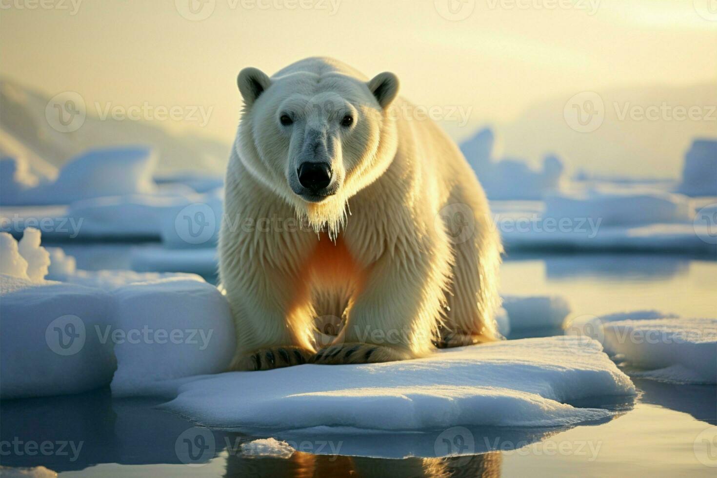 Majestic polar bear on an expansive ice floe, a stunning sight AI Generated photo