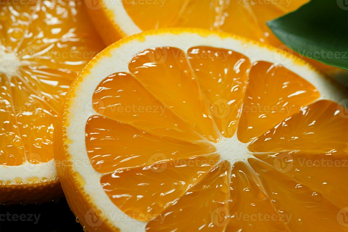 Close up of succulent orange slices showcasing juicy, vibrant freshness AI Generated photo
