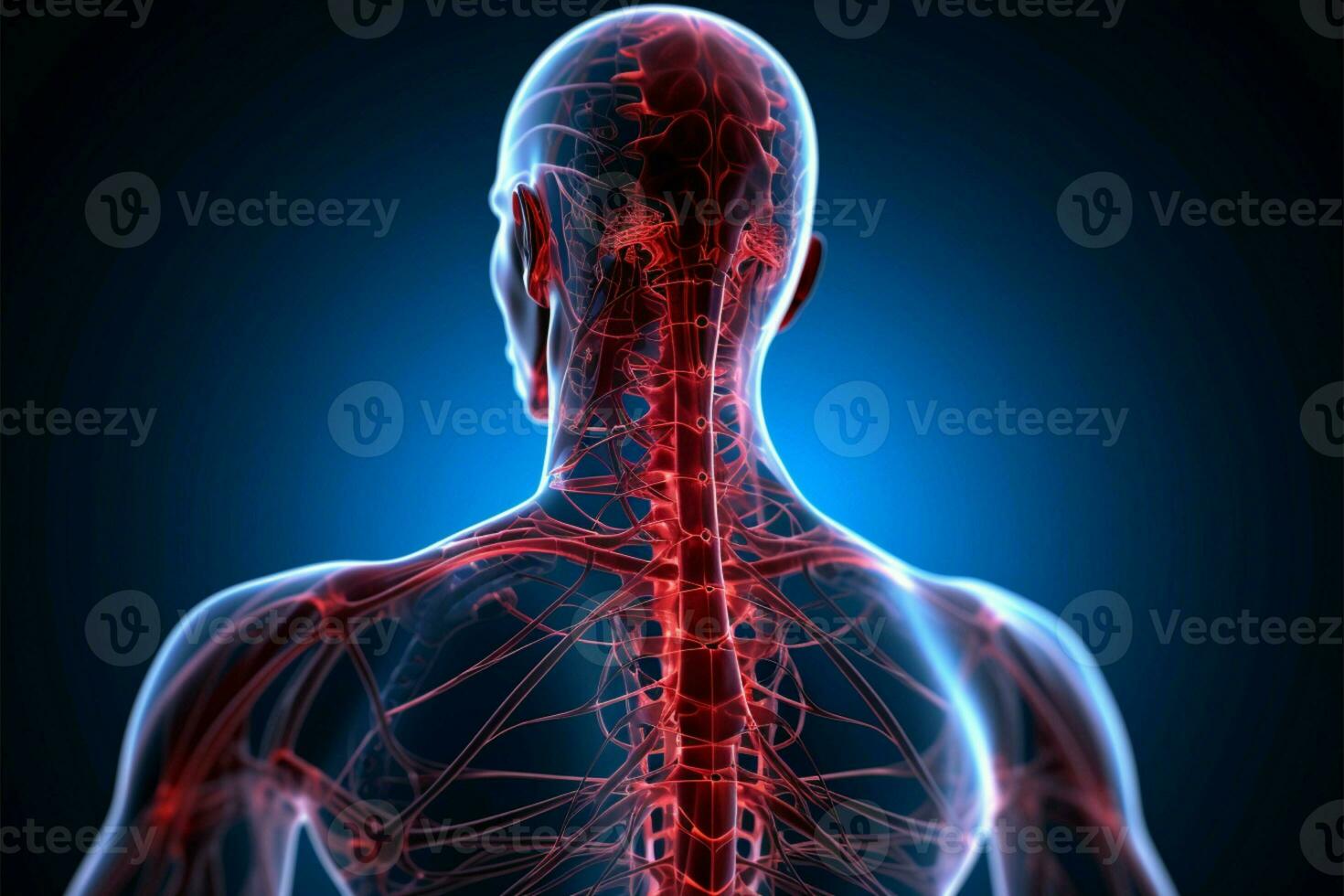 Intricate human nervous system anatomy revealed in a back view X ray AI Generated photo