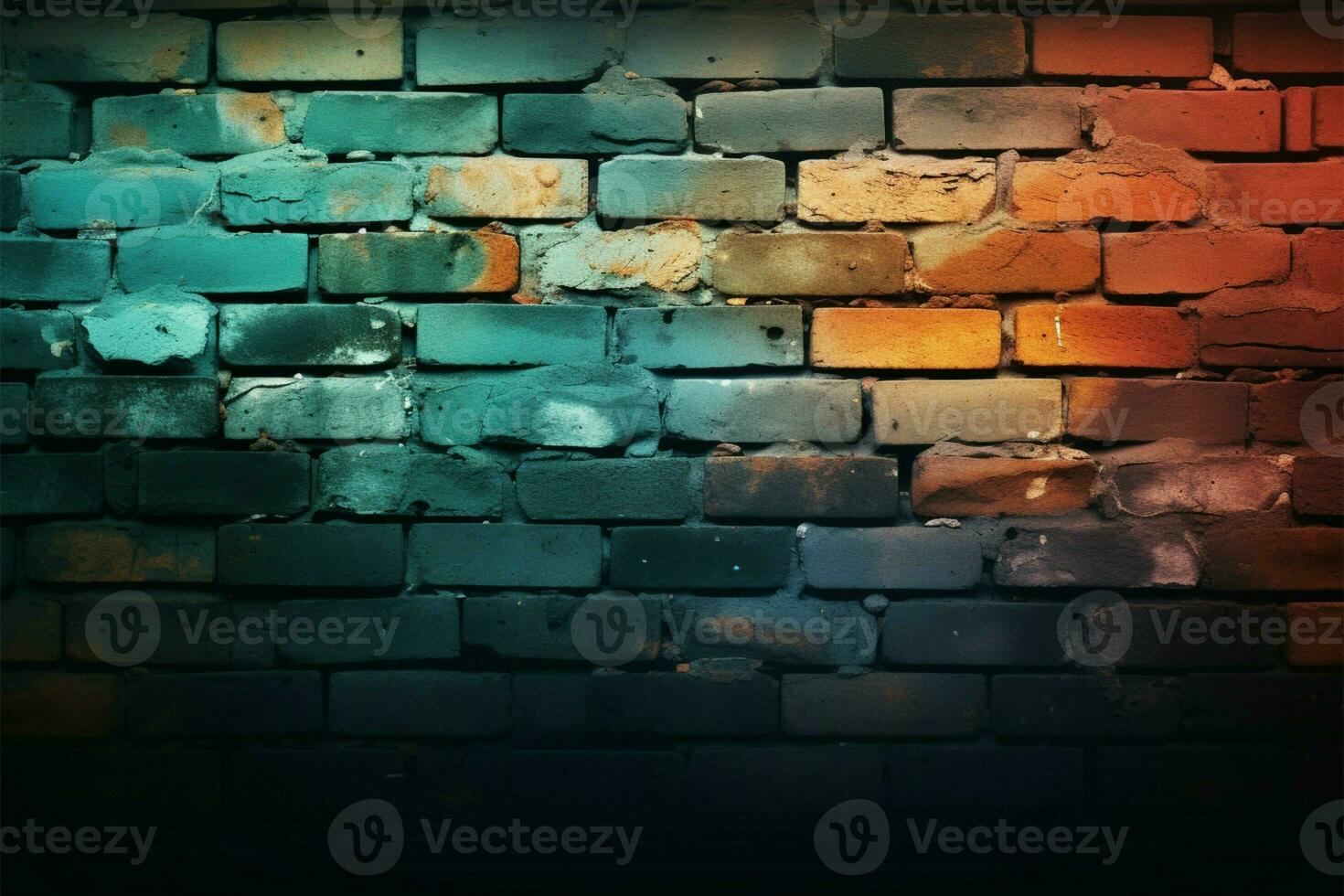 Grunge meets modern with a textured brick wall in vibrant colors AI Generated photo