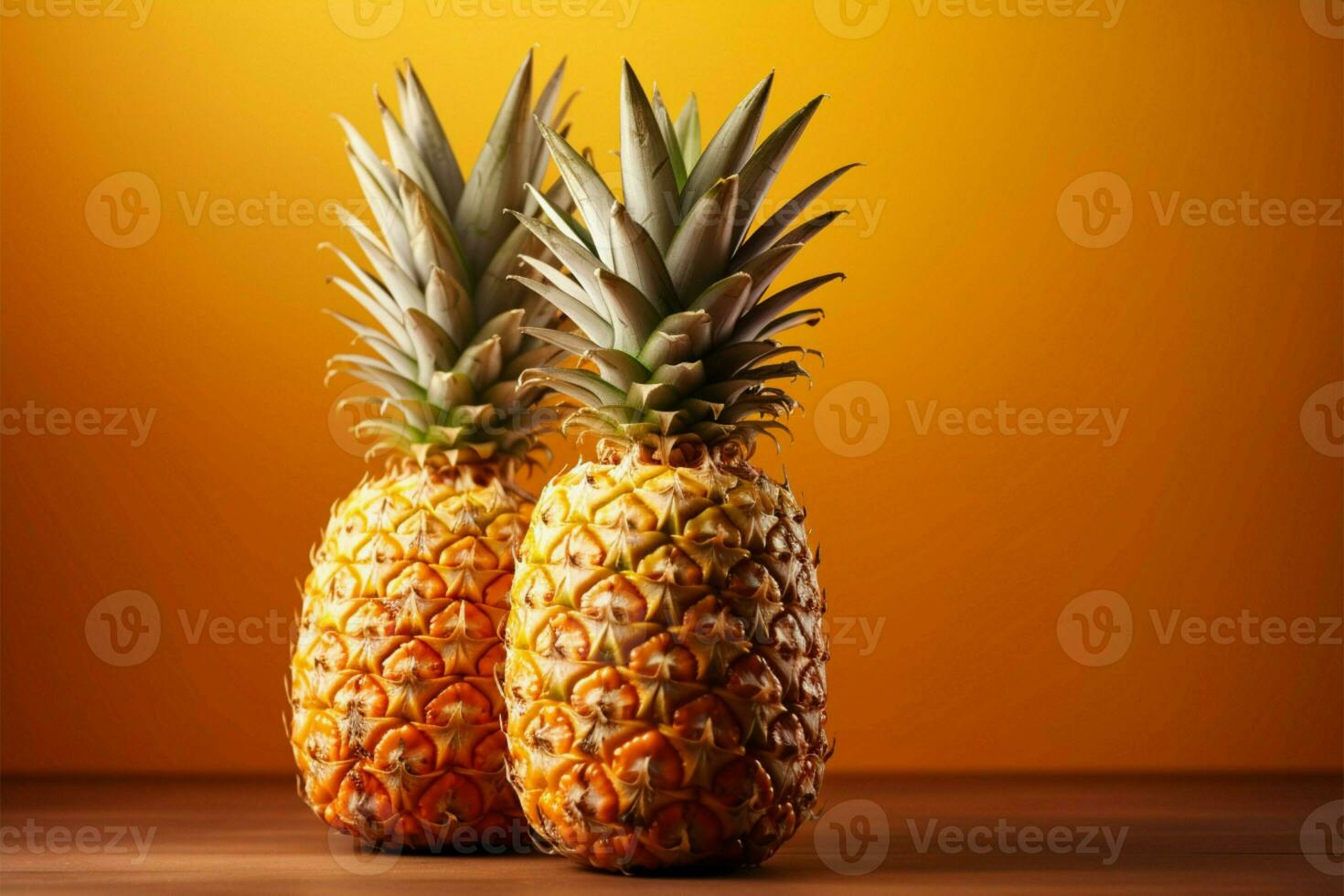 Pineapples golden glow on a soft yellow canvas, space for text AI Generated photo