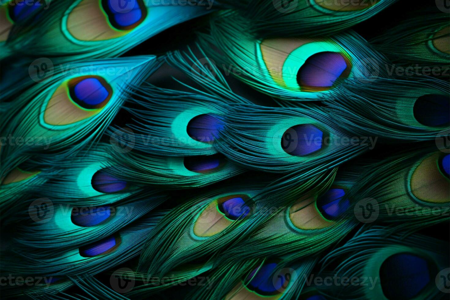 Peacock feathers in vivid macro shots, ready for your text AI Generated photo