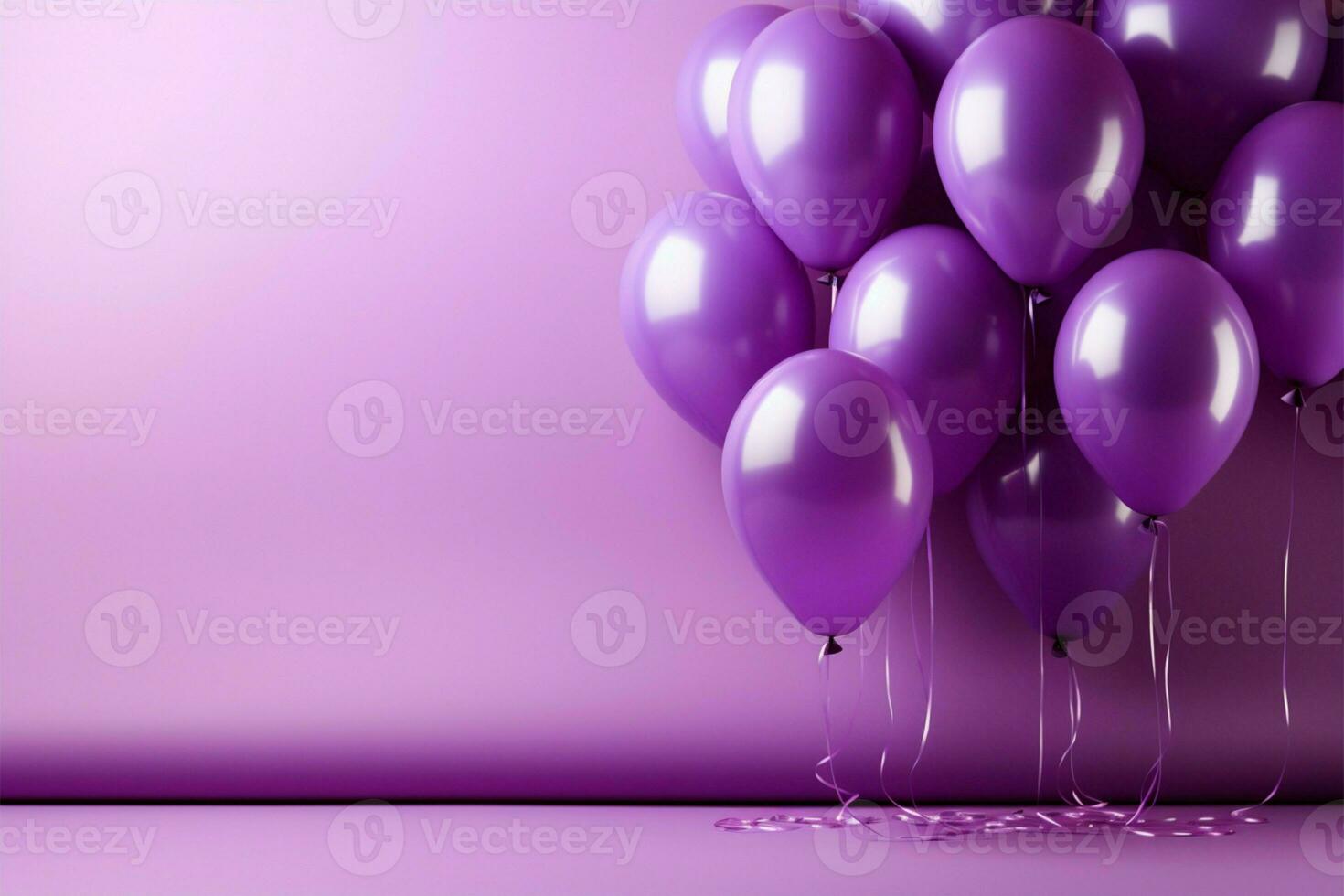 Coordinated purple balloons, background, and banner, designed for your text AI Generated photo