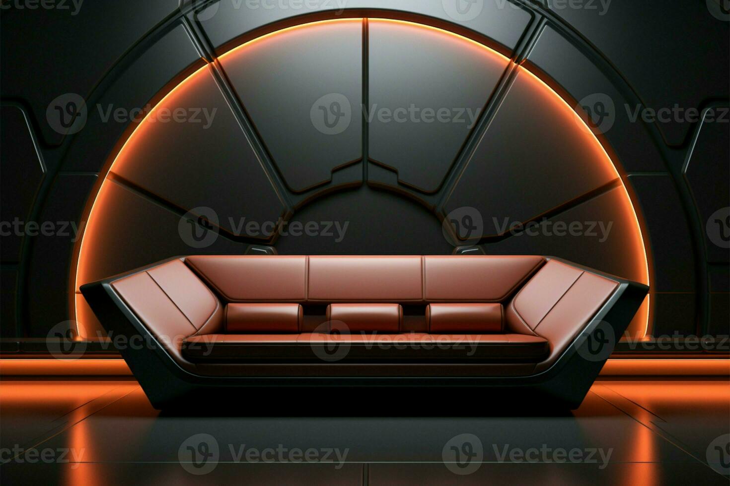 Futuristic sofa and high tech wall create a modern composition AI Generated photo