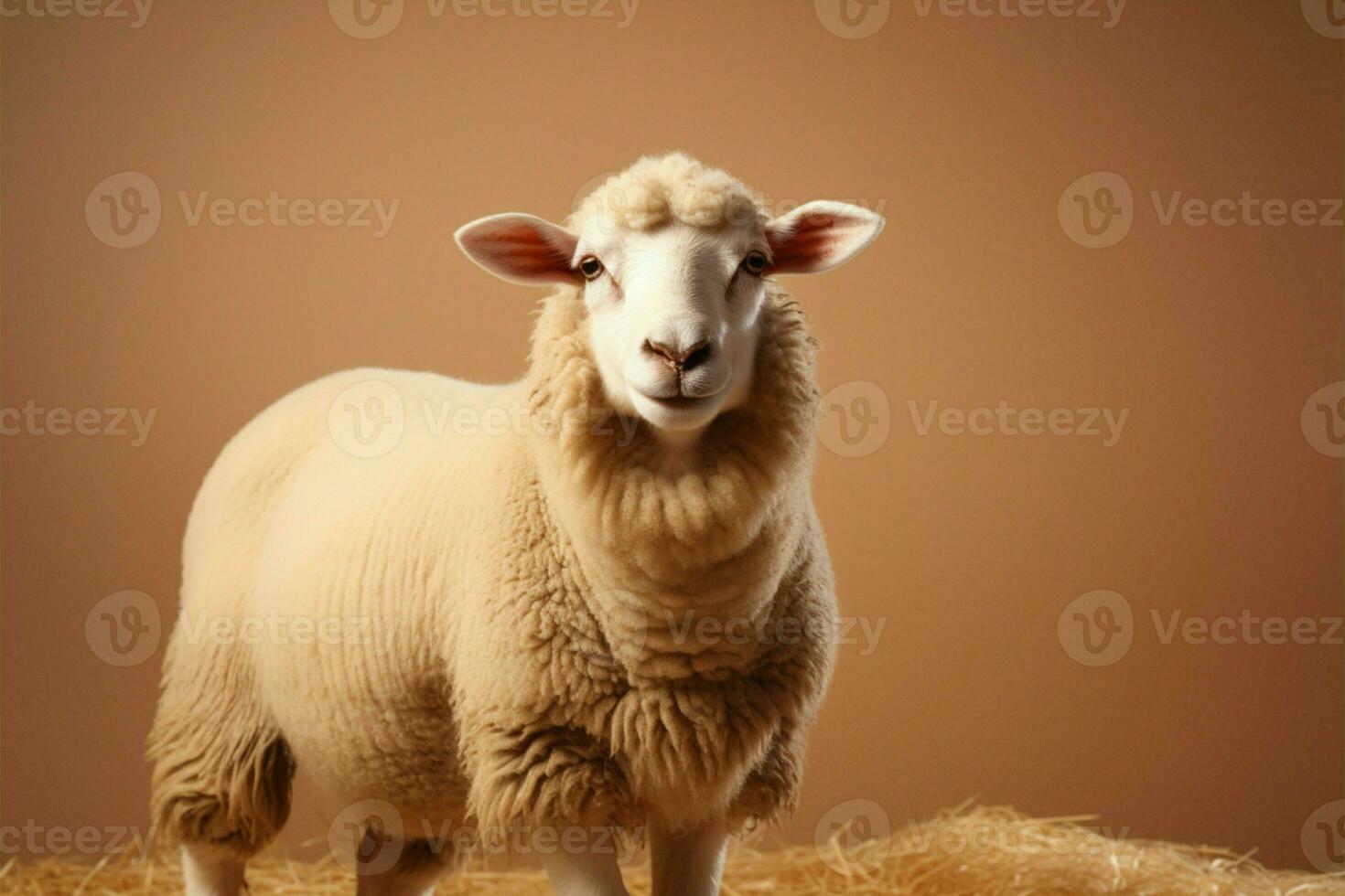 Graceful Dorper sheep against a light brown background with text area AI Generated photo