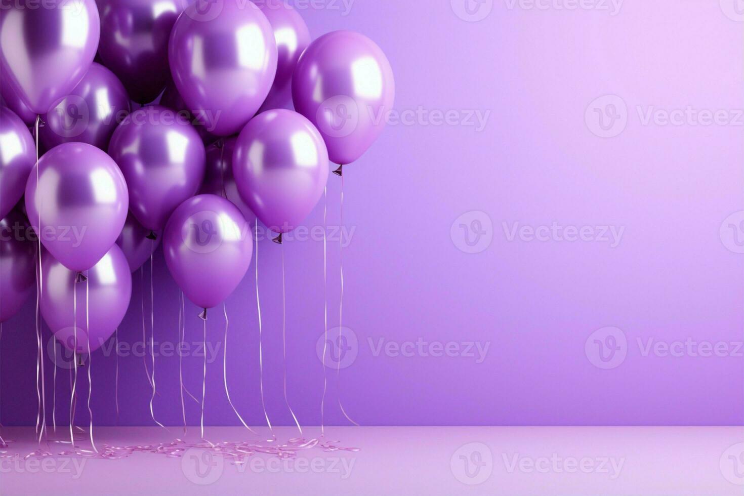 An all purple composition balloons, background, banner, and room for text AI Generated photo