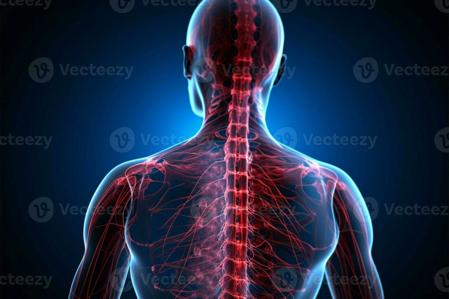 espalda ver X rayo expone el complejo humano nervioso sistema anatomía ai generado foto