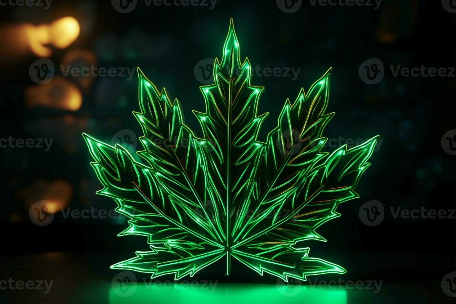 Bold and striking logo design with a green neon cannabis leaf AI Generated photo