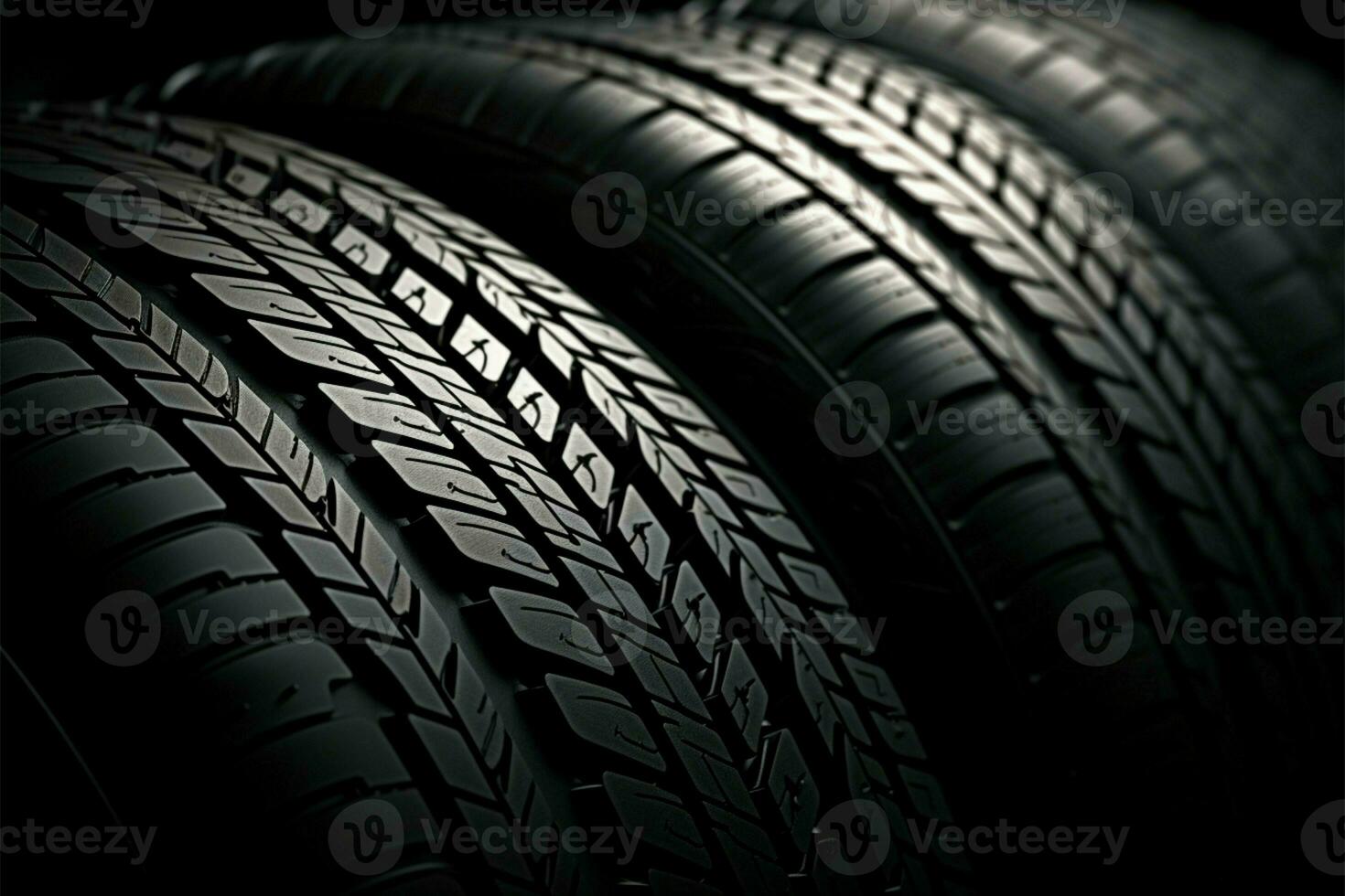 Abstract background stacked car tires with various tread patterns AI Generated photo