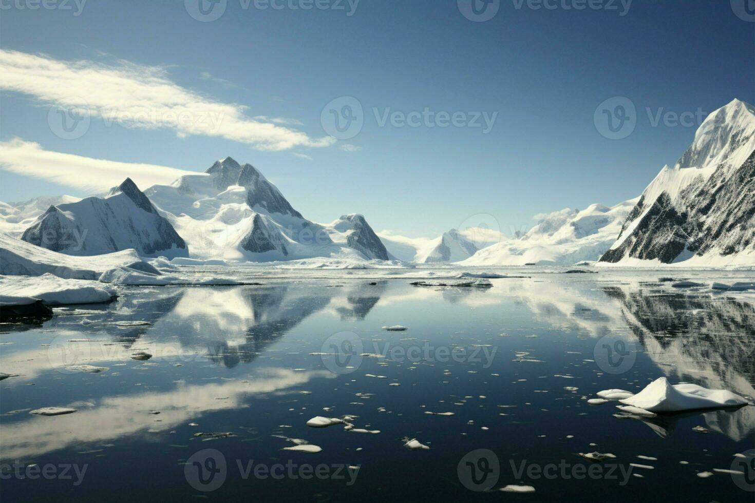 Paraiso Bay an Antarctic peninsulas sublime mountainscape by the sea AI Generated photo