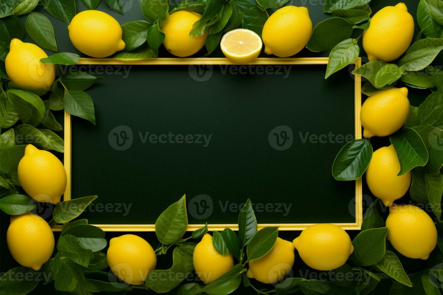 A unique photo frame crafted from lemons with a matte black background AI Generated