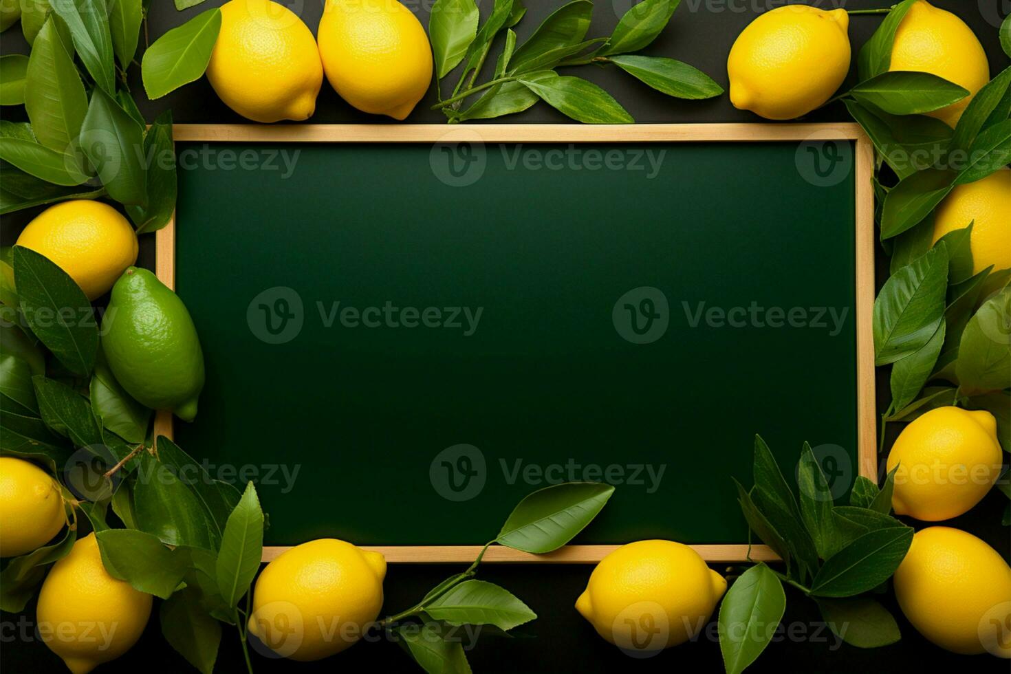 A unique photo frame crafted from lemons with a matte black background AI Generated