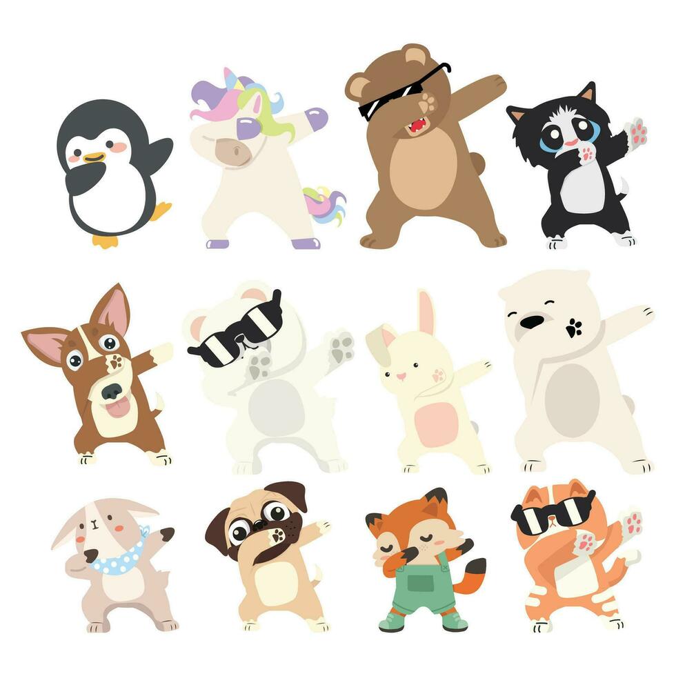 Various animals standing in dub dancing poses set vector