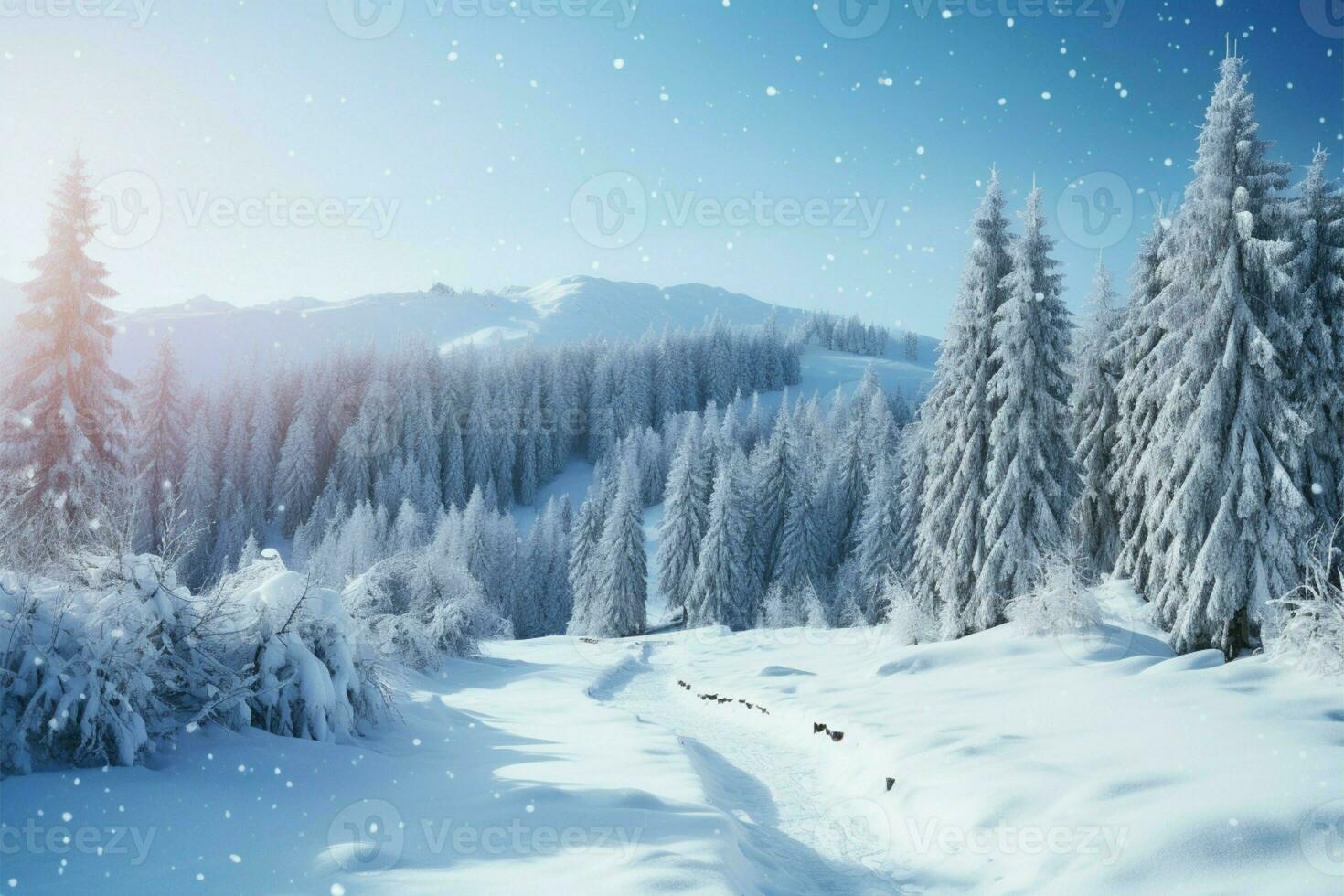 Ukraines Winter Carpathian wonderland, with countless majestic fir trees AI Generated photo