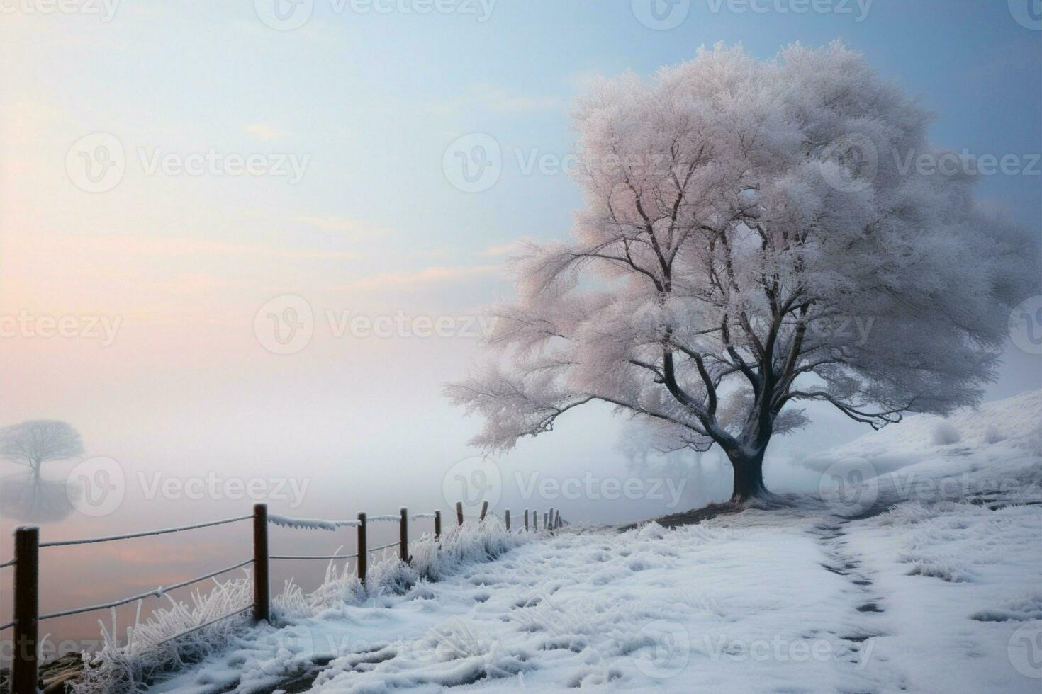 The quiet elegance of a beautiful winter, a frozen masterpiece AI Generated photo