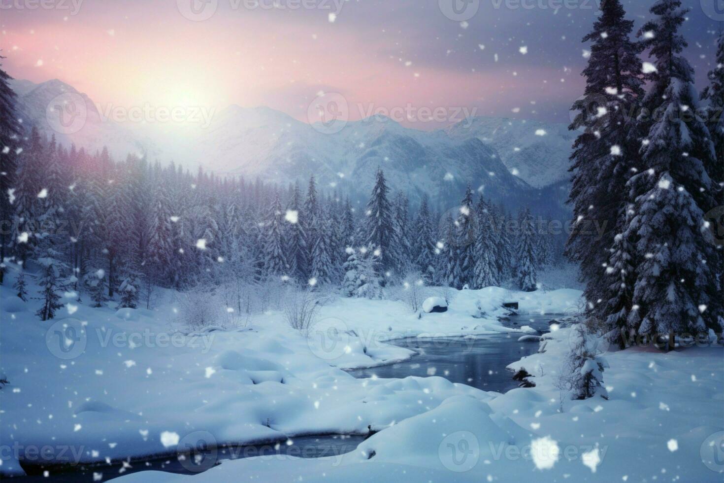 Winters embrace in Carpathian mountains trees frozen in tranquil beauty AI Generated photo
