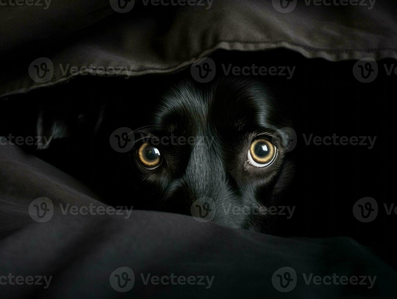 Mischievous dog peeking out from a cozy blanket fort AI Generative photo