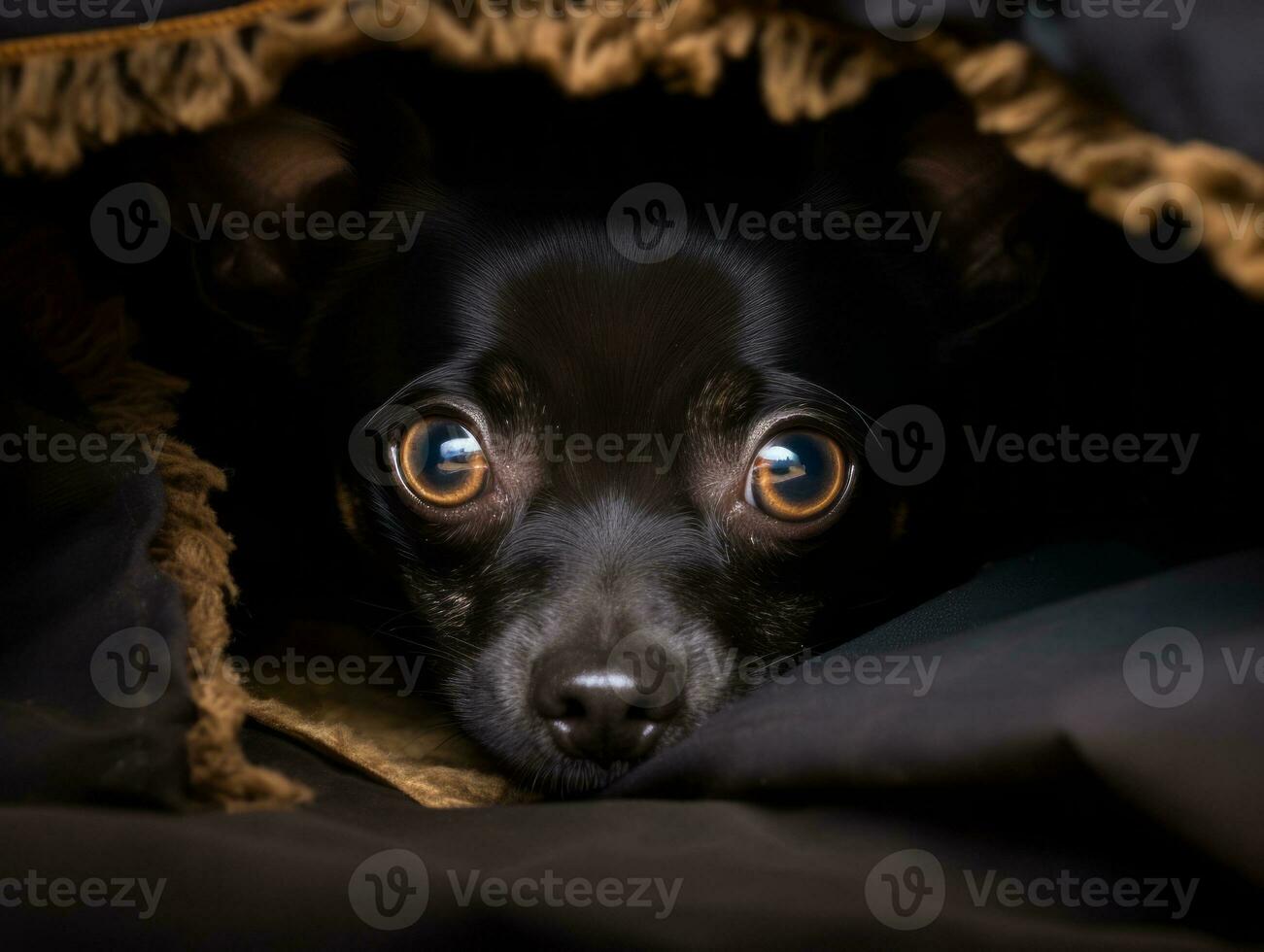 Mischievous dog peeking out from a cozy blanket fort AI Generative photo