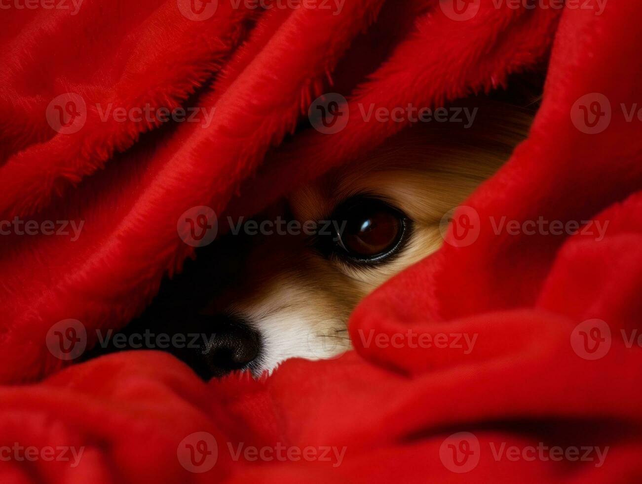 Mischievous dog peeking out from a cozy blanket fort AI Generative photo