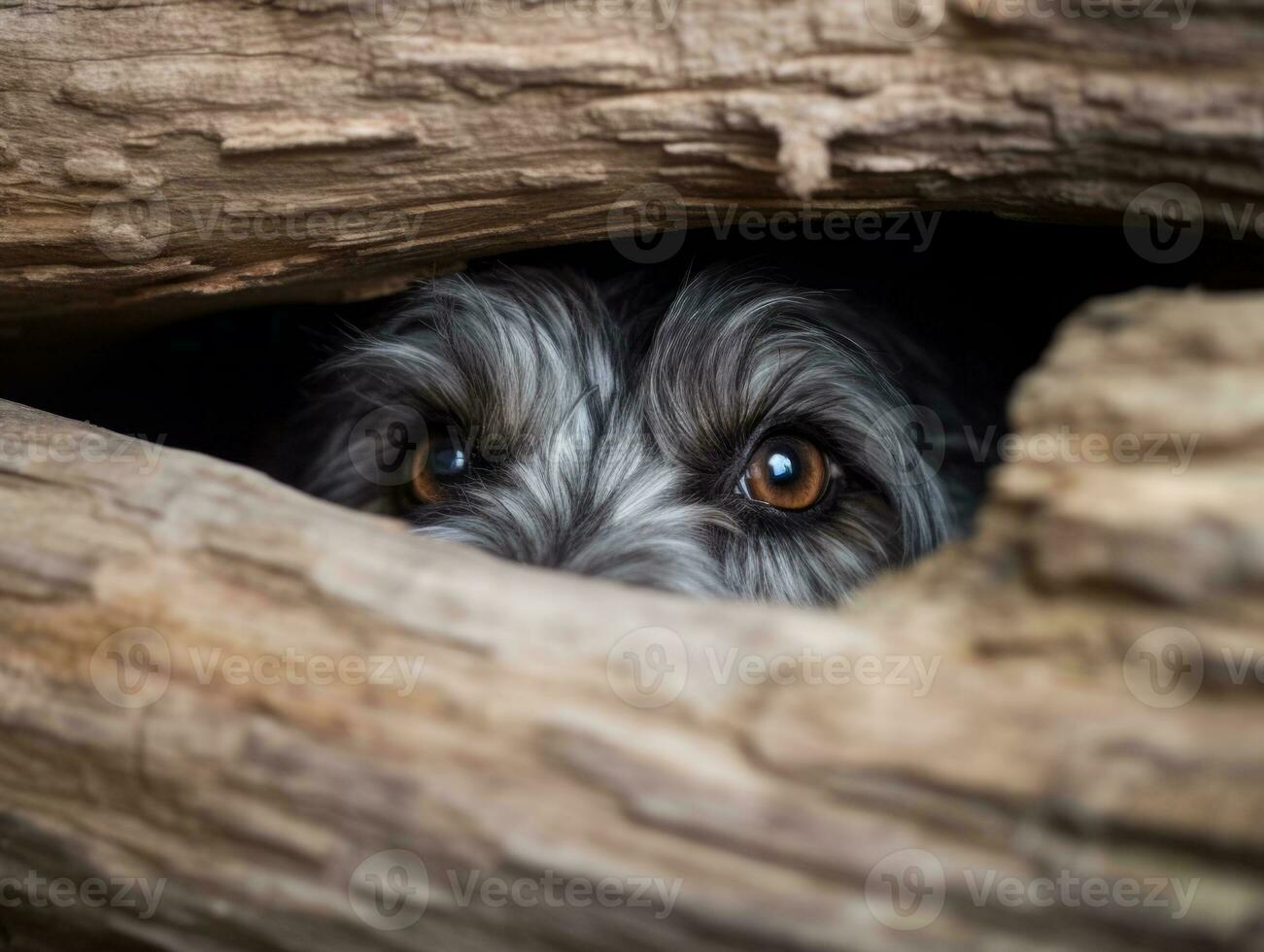 Mischievous dog peeking out from a cozy blanket fort AI Generative photo
