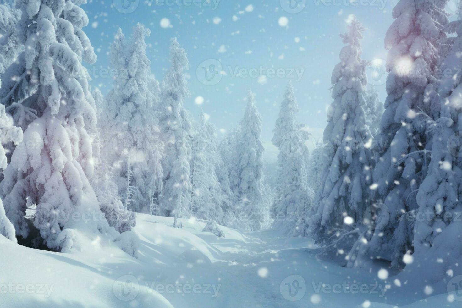 Snow kissed Carpathian woods with frozen trees, a serene mountain scene AI Generated photo