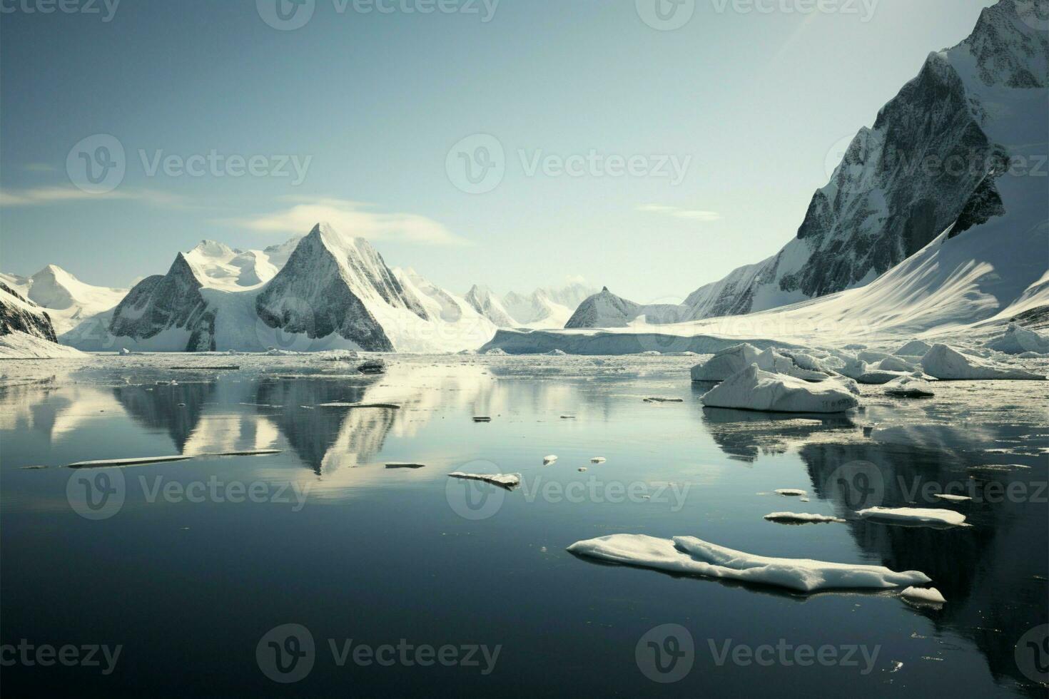 Paraiso Bay an Antarctic peninsulas sublime mountainscape by the sea AI Generated photo