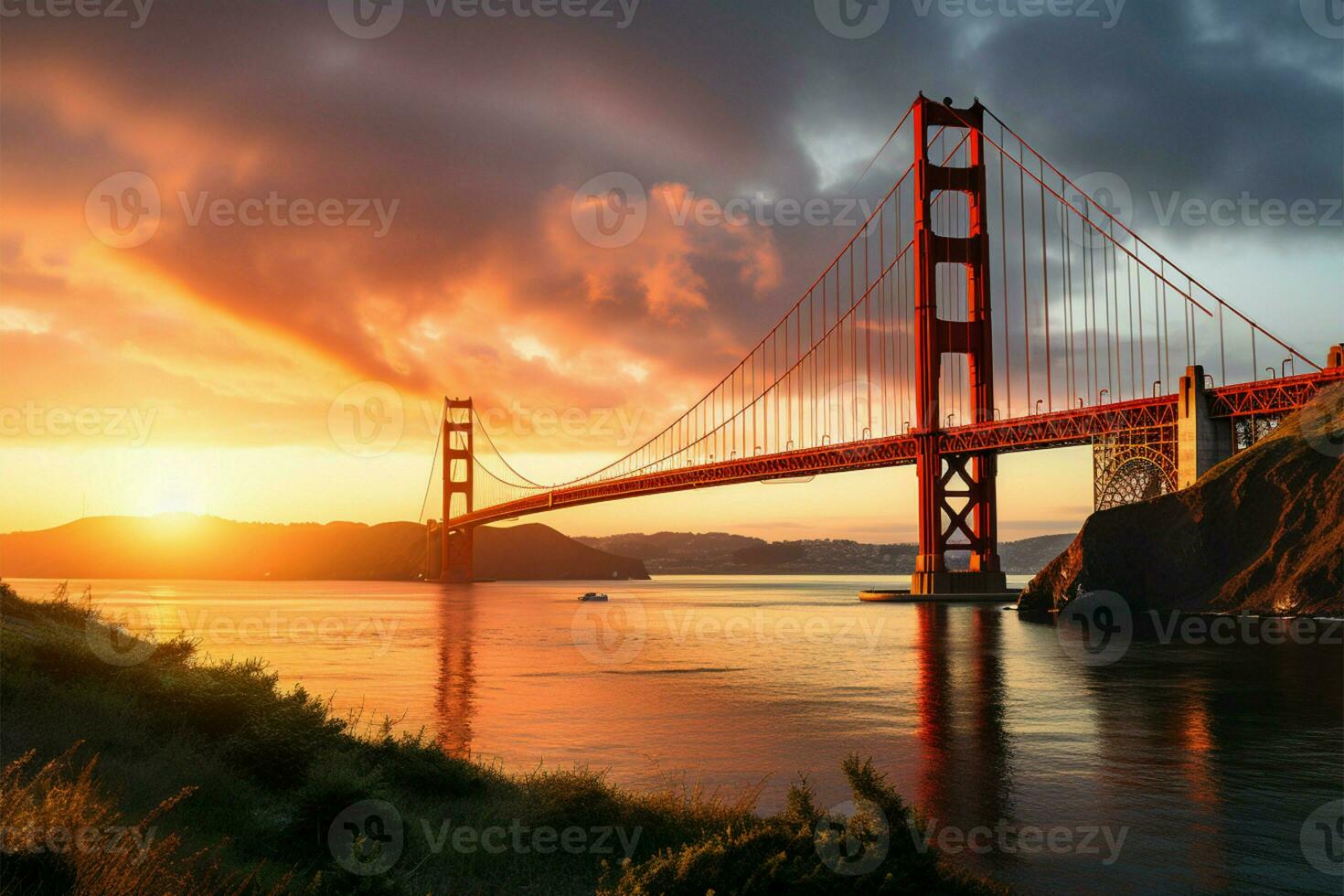 San Franciscos pride, the resplendent Golden Gate Bridge stands tall AI Generated photo