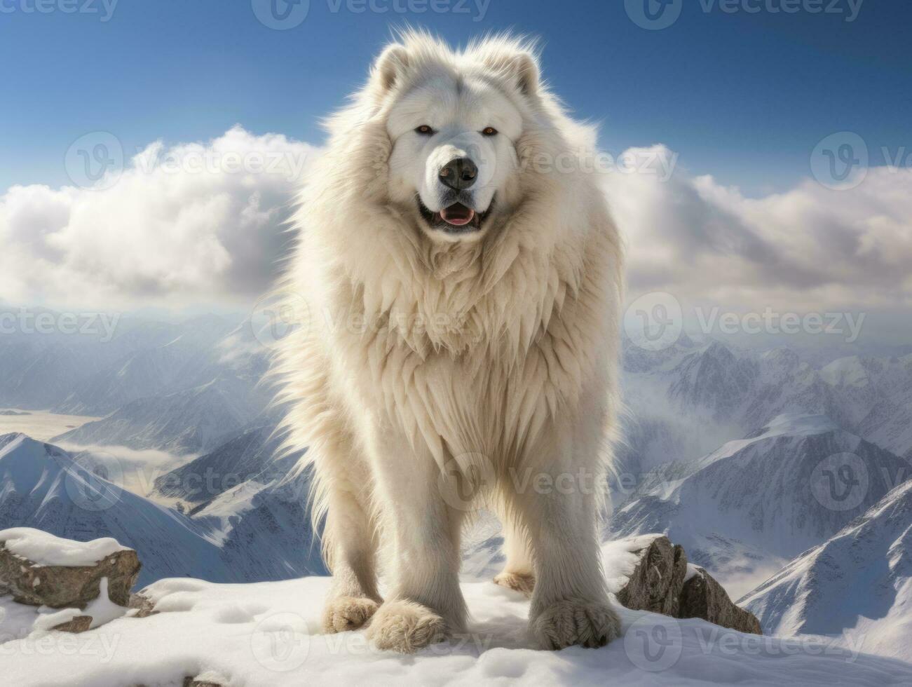 Majestic dog standing proudly on a mountain peak AI Generative photo