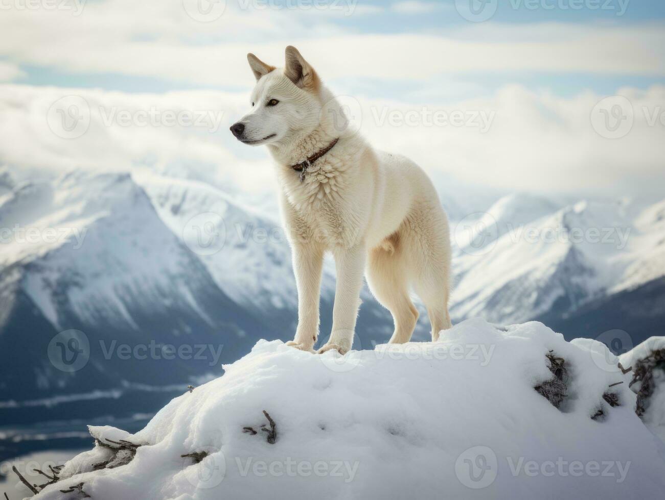 Majestic dog standing proudly on a mountain peak AI Generative photo