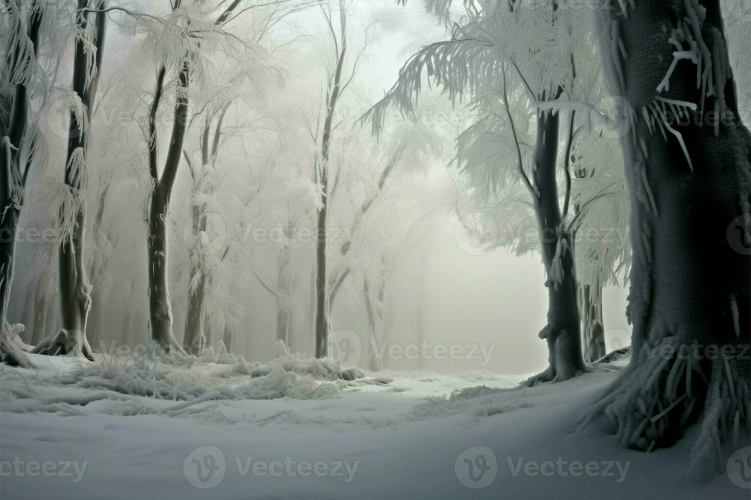 Beechwood transforms into an ethereal wonderland in the winter fog AI Generated photo